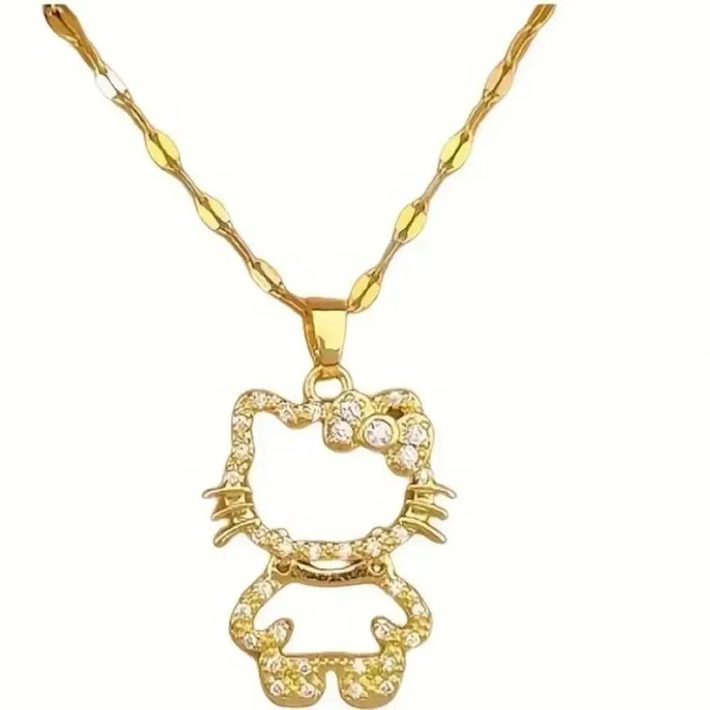 Gold Hello Kitty Hollow Zircon Necklace